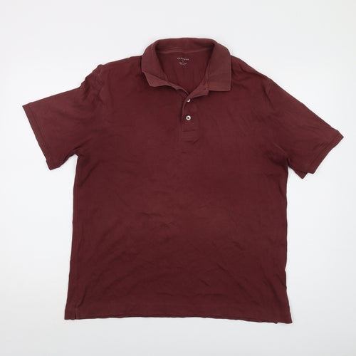 Lands' End Mens Red Cotton Polo Size M Collared Button