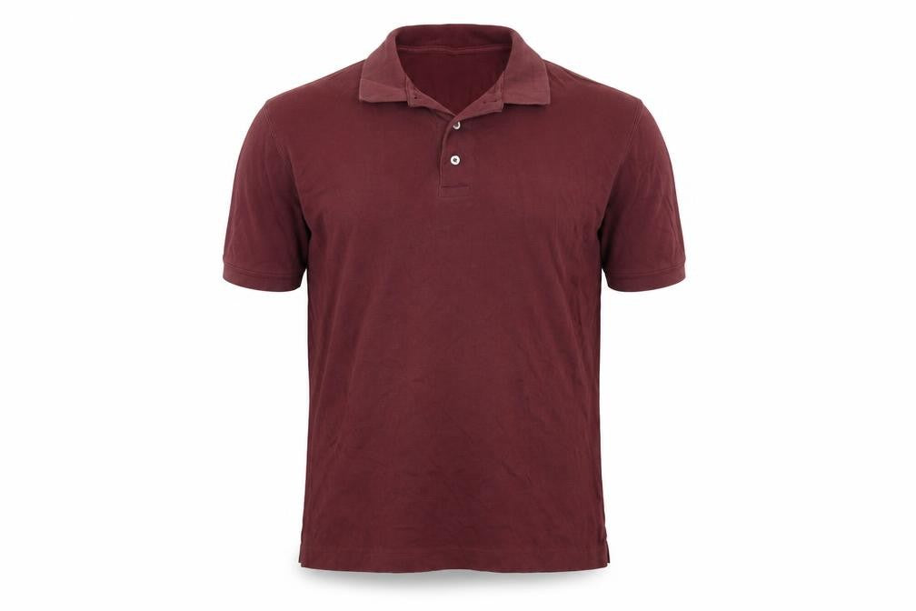 Front view of Lands' End men’s red cotton polo, size M, collared button