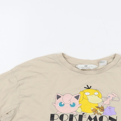 Pokemon Girls Beige Cotton Cropped T-Shirt Size 10-11 Years Crew Neck Pullover