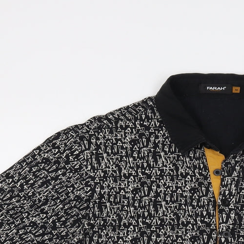 Farah Mens Black Geometric Cotton Polo Size M Collared Button