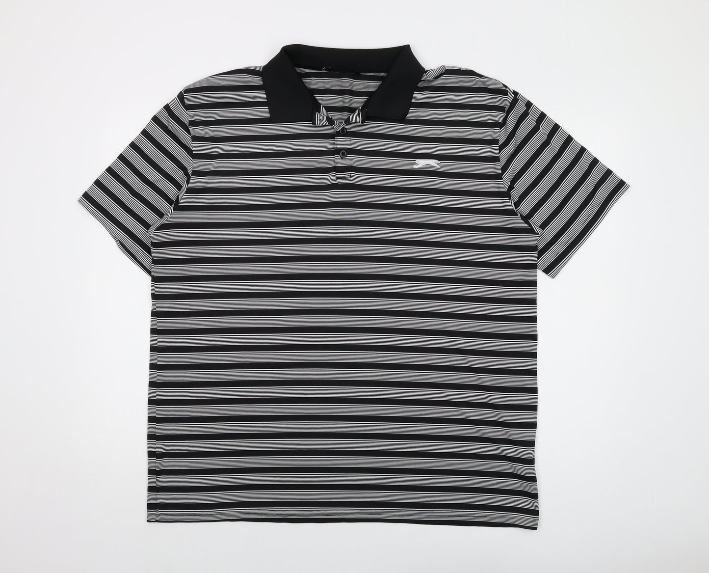 Slazenger Mens Black Striped Polyester Polo Size 2XL Collared Button