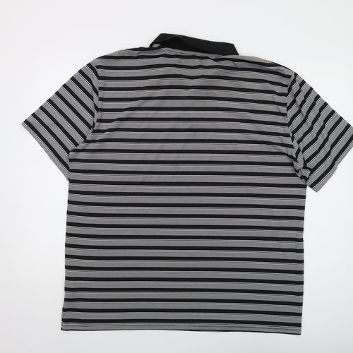 Slazenger Mens Black Striped Polyester Polo Size 2XL Collared Button