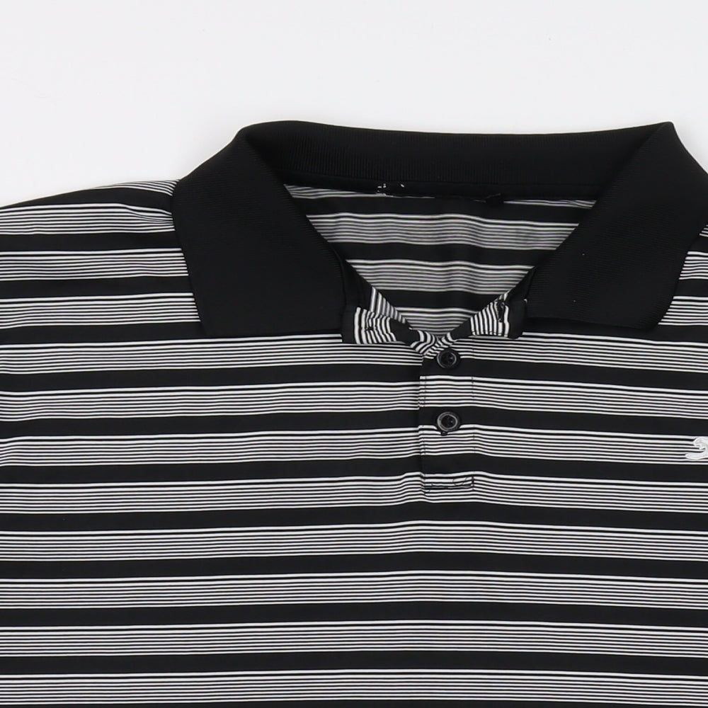 Slazenger Mens Black Striped Polyester Polo Size 2XL Collared Button