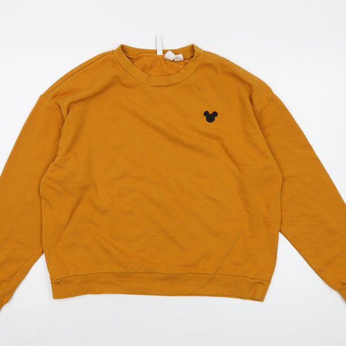 Disney Womens Yellow Cotton Pullover Sweatshirt Size L Pullover - Mickey Mouse