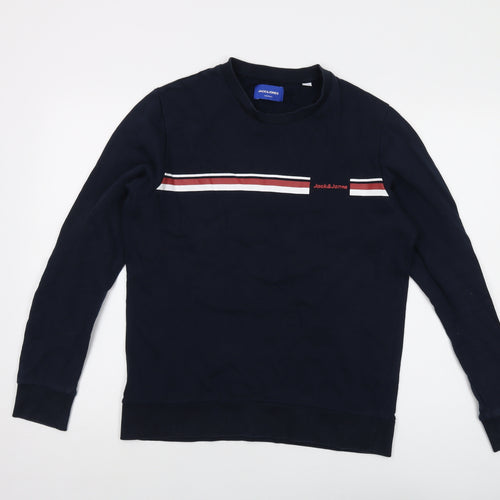 JACK & JONES Mens Blue Cotton Pullover Sweatshirt Size S