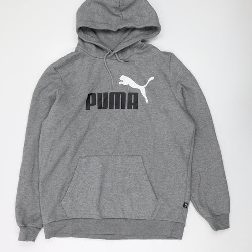 PUMA Mens Grey Cotton Pullover Hoodie Size L - Logo