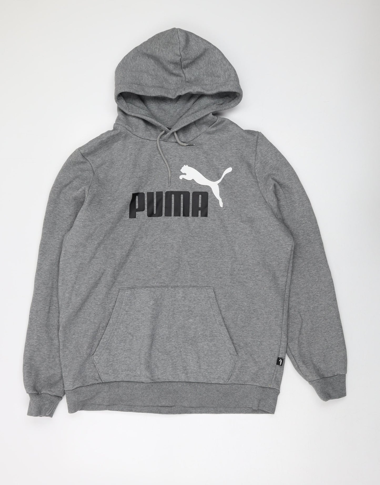 PUMA Mens Grey Cotton Pullover Hoodie Size L - Logo