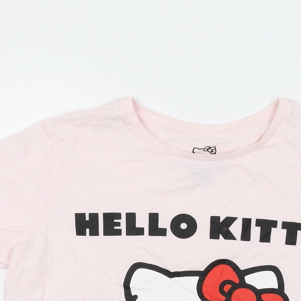 Hello Kitty Womens Pink Cotton Basic T-Shirt Size S Crew Neck