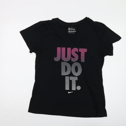 Nike Womens Black Polyester Basic T-Shirt Size XL V-Neck