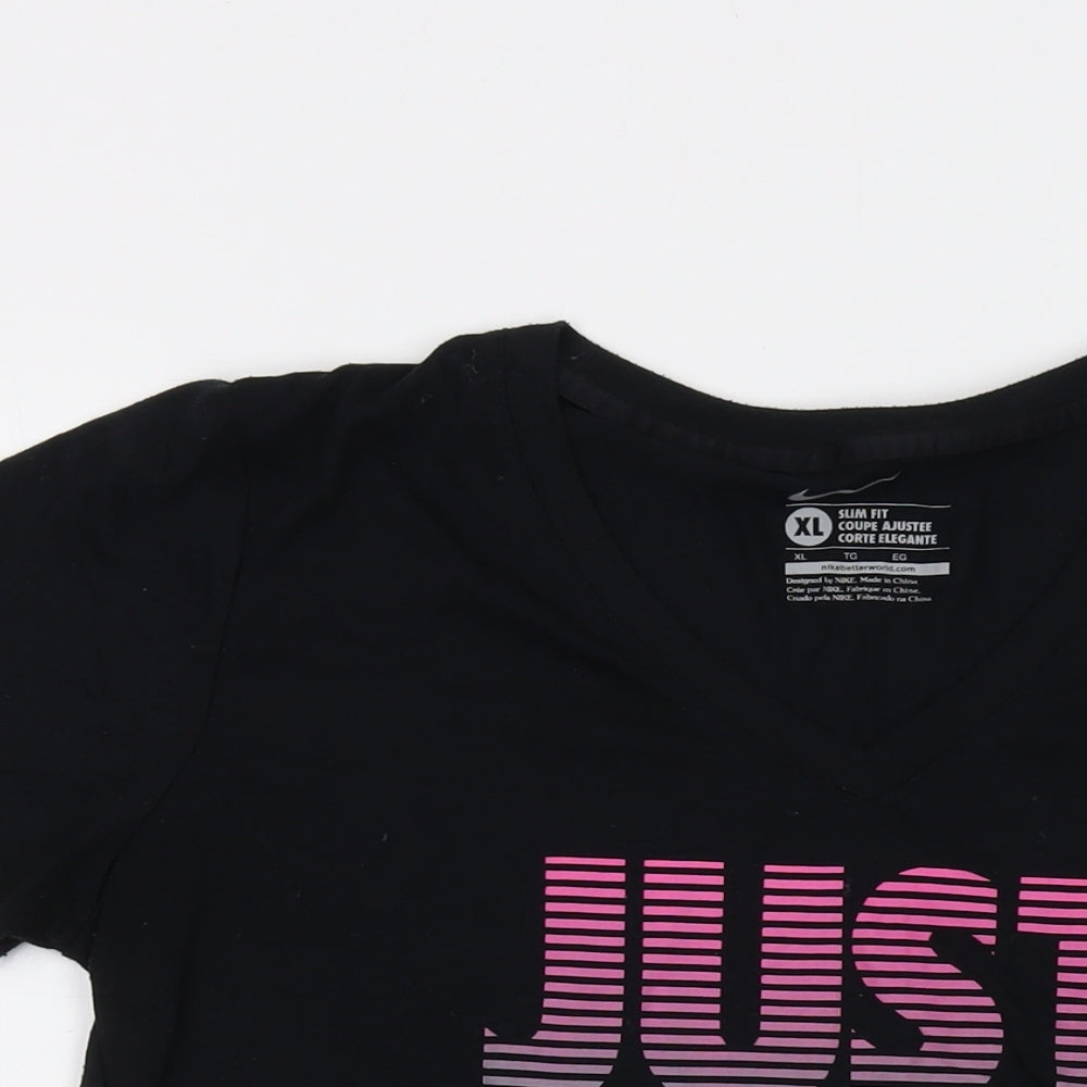 Nike Womens Black Polyester Basic T-Shirt Size XL V-Neck