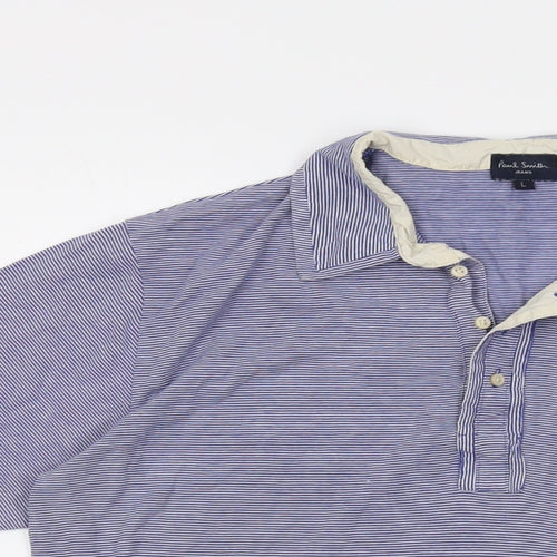 Paul Smith Mens Blue Striped Cotton Polo Size L Collared Button