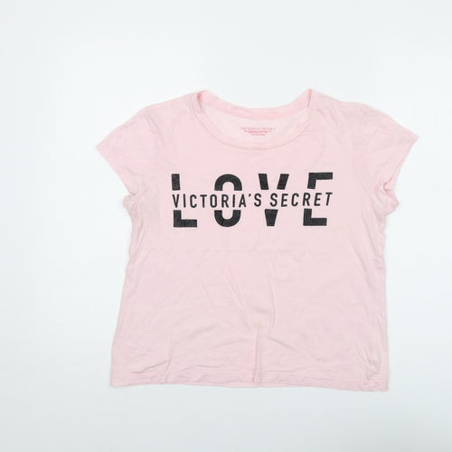 Victoria's Secret Womens Pink Cotton Basic T-Shirt Size S Round Neck - Love