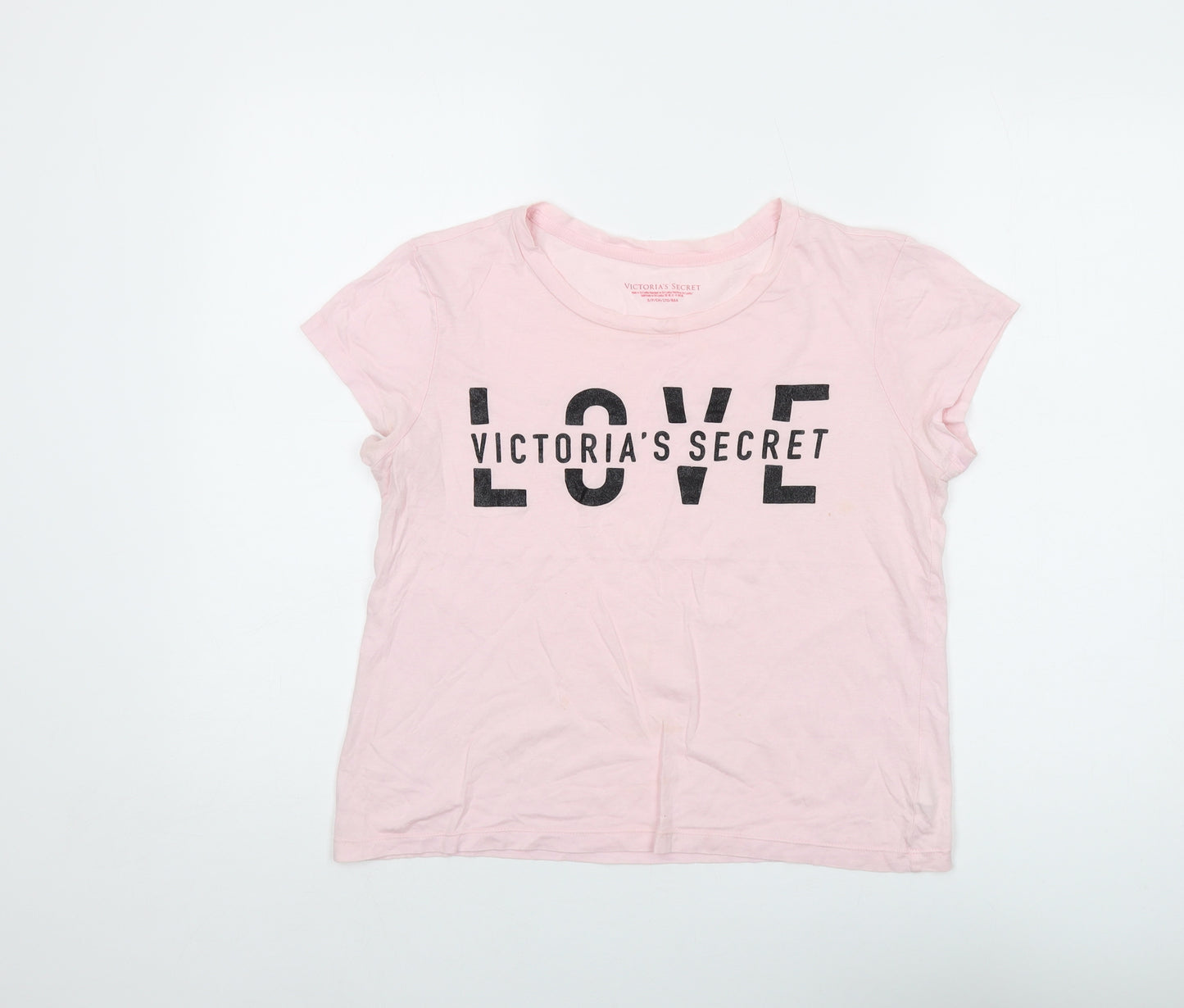 Victoria's Secret Womens Pink Cotton Basic T-Shirt Size S Round Neck - Love