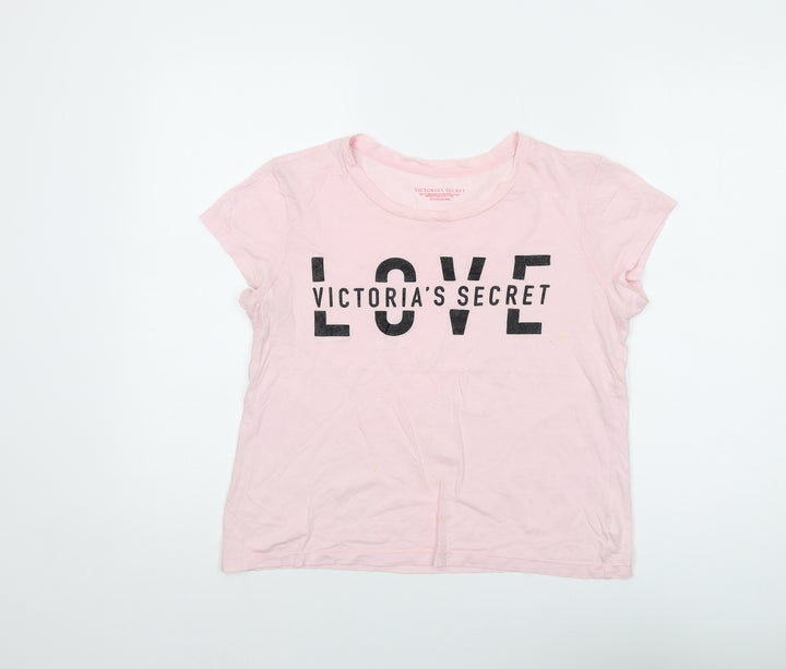 Victoria's Secret Womens Pink Cotton Basic T-Shirt Size S Round Neck - Love
