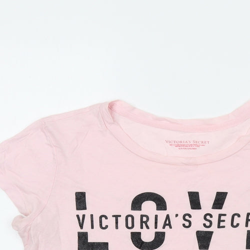 Victoria's Secret Womens Pink Cotton Basic T-Shirt Size S Round Neck - Love