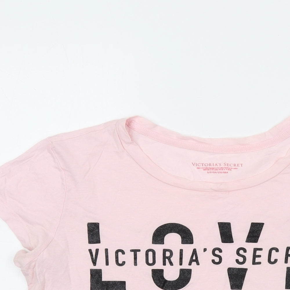 Victoria's Secret Womens Pink Cotton Basic T-Shirt Size S Round Neck - Love