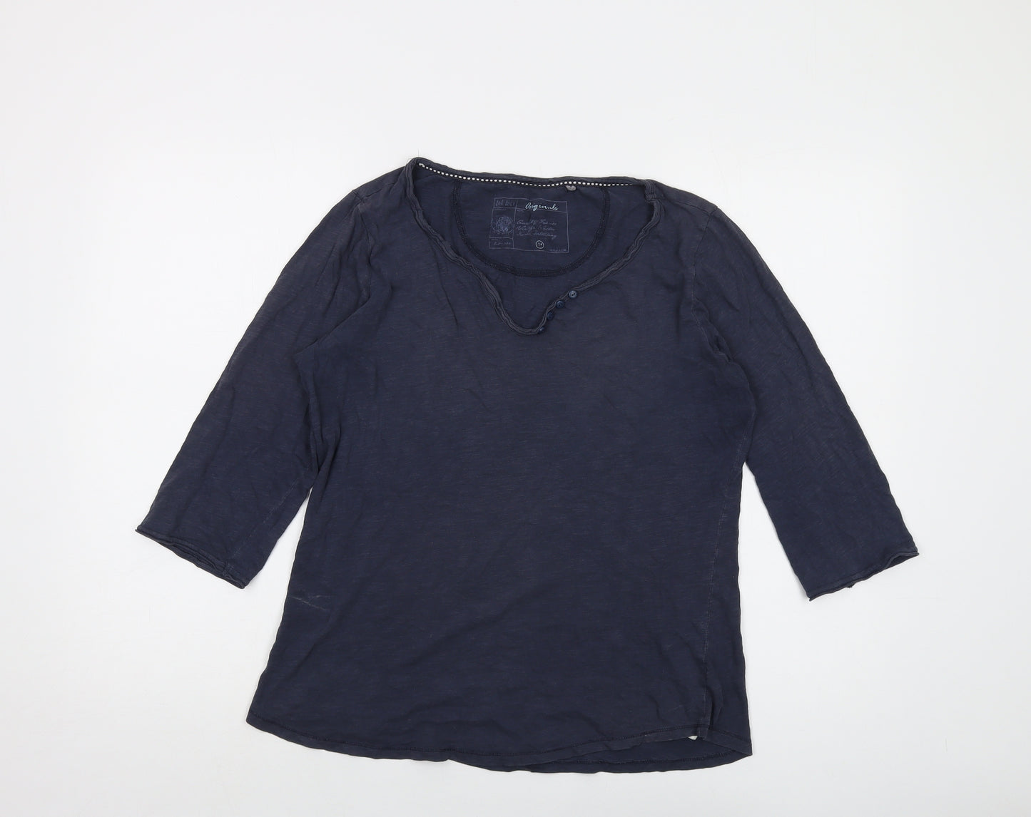 Fat Face Womens Blue Cotton Basic T-Shirt Size 14 V-Neck