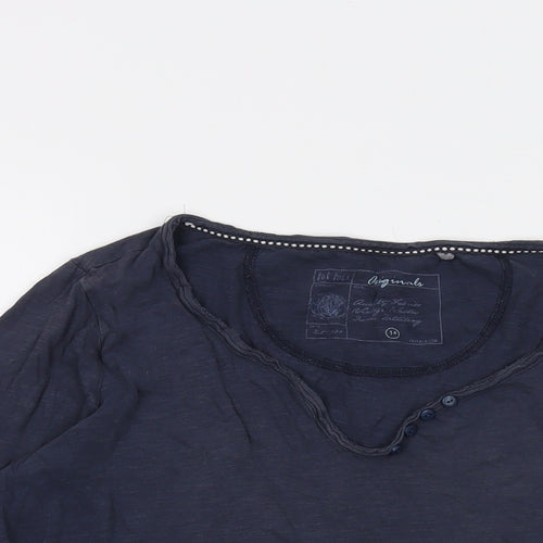 Fat Face Womens Blue Cotton Basic T-Shirt Size 14 V-Neck