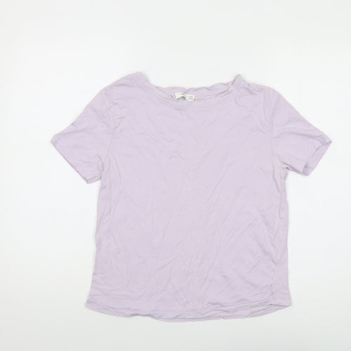 Mango Womens Purple Cotton Basic T-Shirt Size S Crew Neck