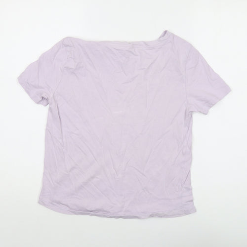 Mango Womens Purple Cotton Basic T-Shirt Size S Crew Neck