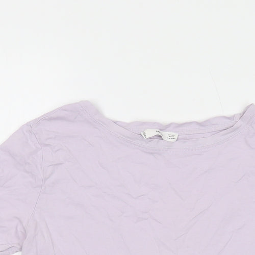 Mango Womens Purple Cotton Basic T-Shirt Size S Crew Neck
