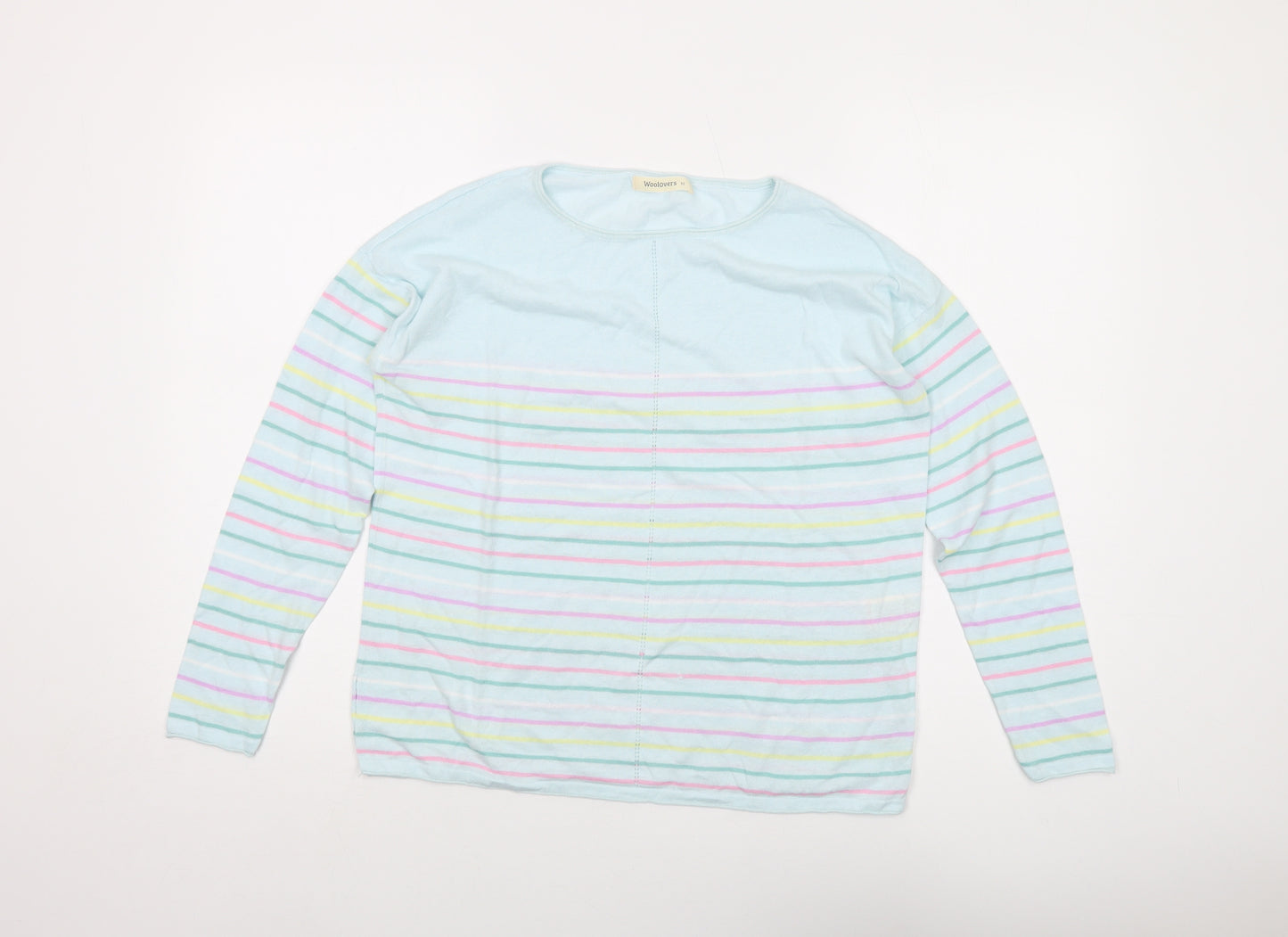 Woolovers Womens Blue Round Neck Striped Linen Pullover Jumper Size M