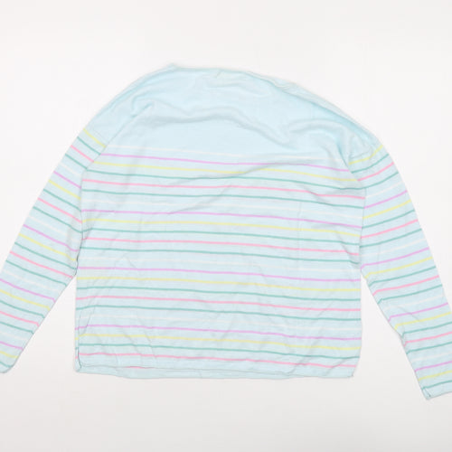 Woolovers Womens Blue Round Neck Striped Linen Pullover Jumper Size M