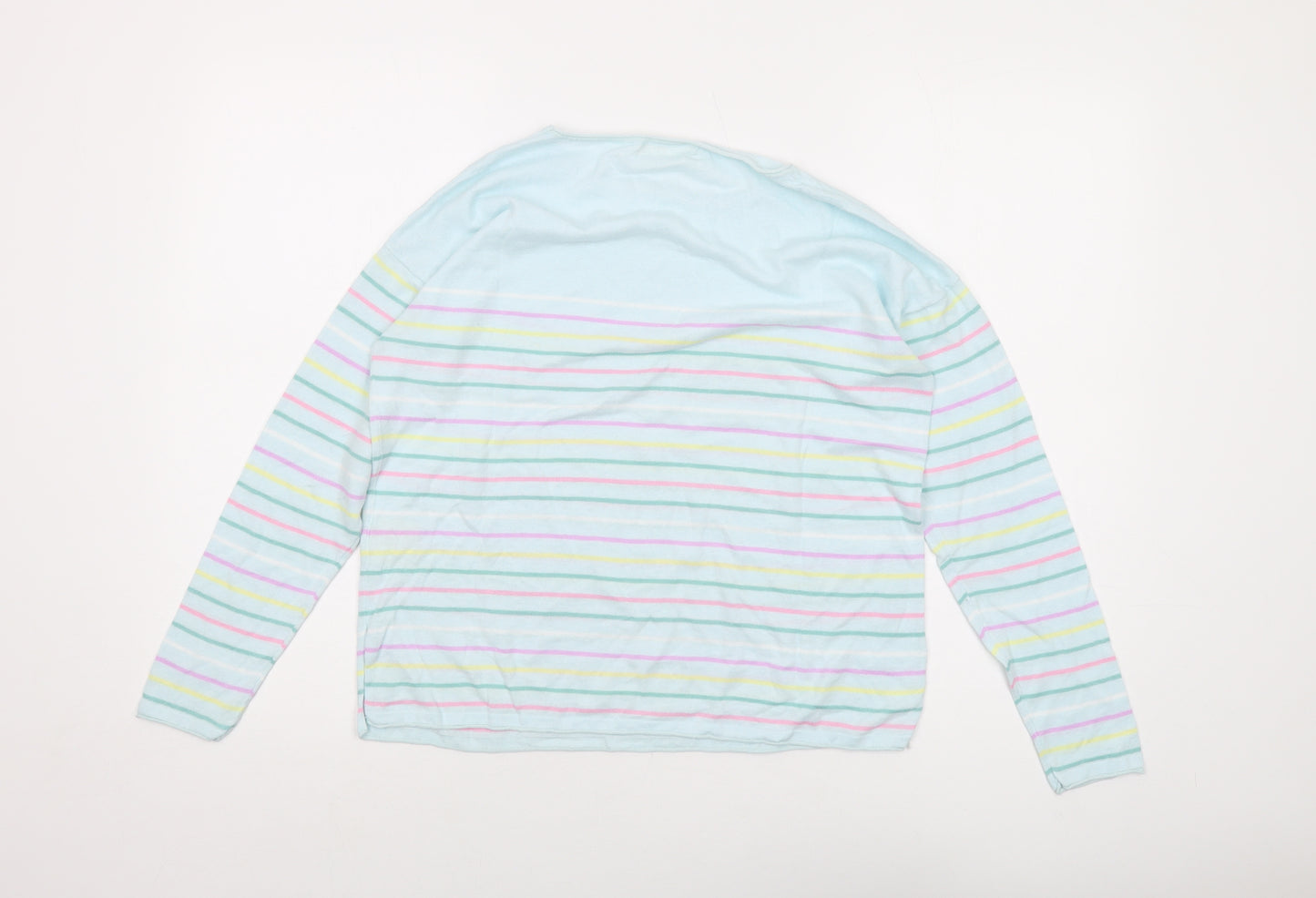 Woolovers Womens Blue Round Neck Striped Linen Pullover Jumper Size M