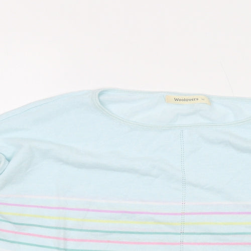 Woolovers Womens Blue Round Neck Striped Linen Pullover Jumper Size M