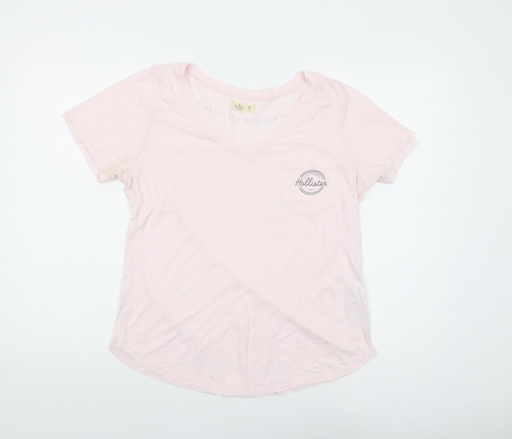 Hollister Womens Pink Cotton Basic T-Shirt Size M V-Neck