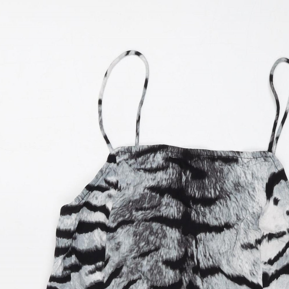 Motel Womens Grey Animal Print Viscose Basic Tank Size S Square Neck