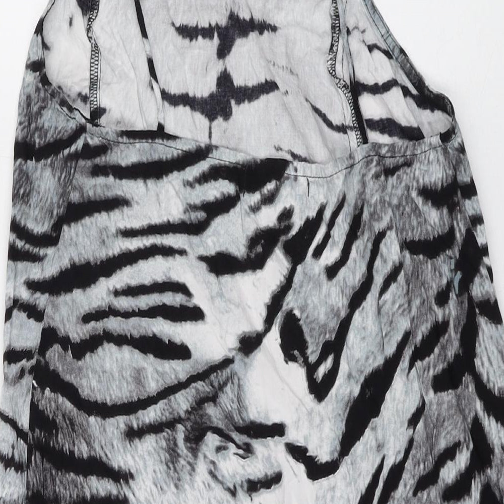 Motel Womens Grey Animal Print Viscose Basic Tank Size S Square Neck