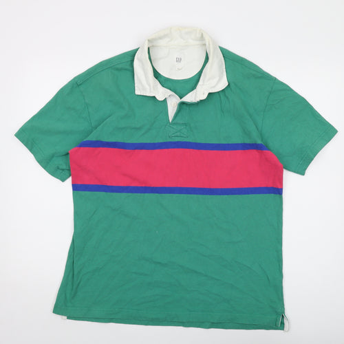 Gap Mens Green Cotton Polo Size L Collared Button - Vintage