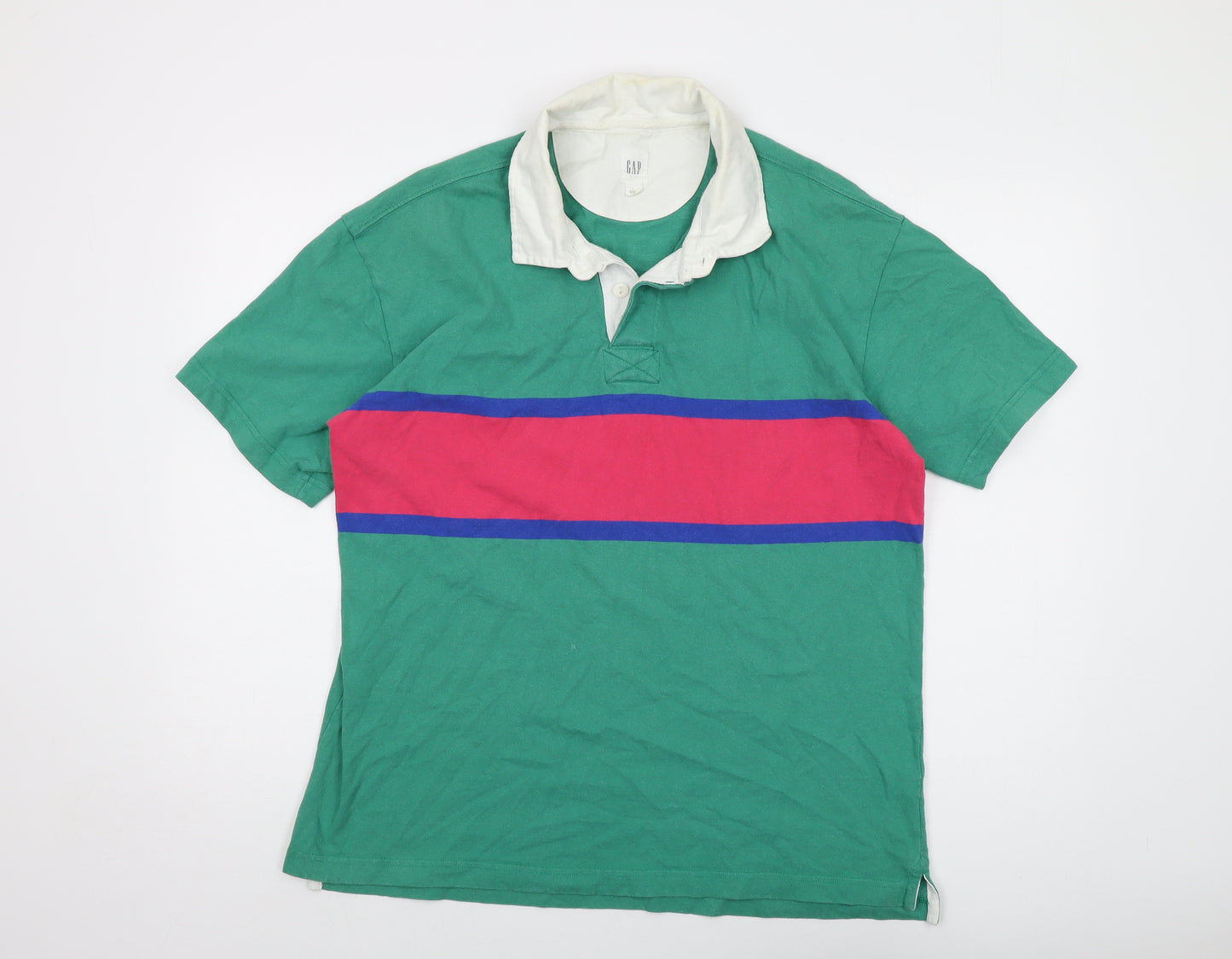 Gap Mens Green Cotton Polo Size L Collared Button - Vintage