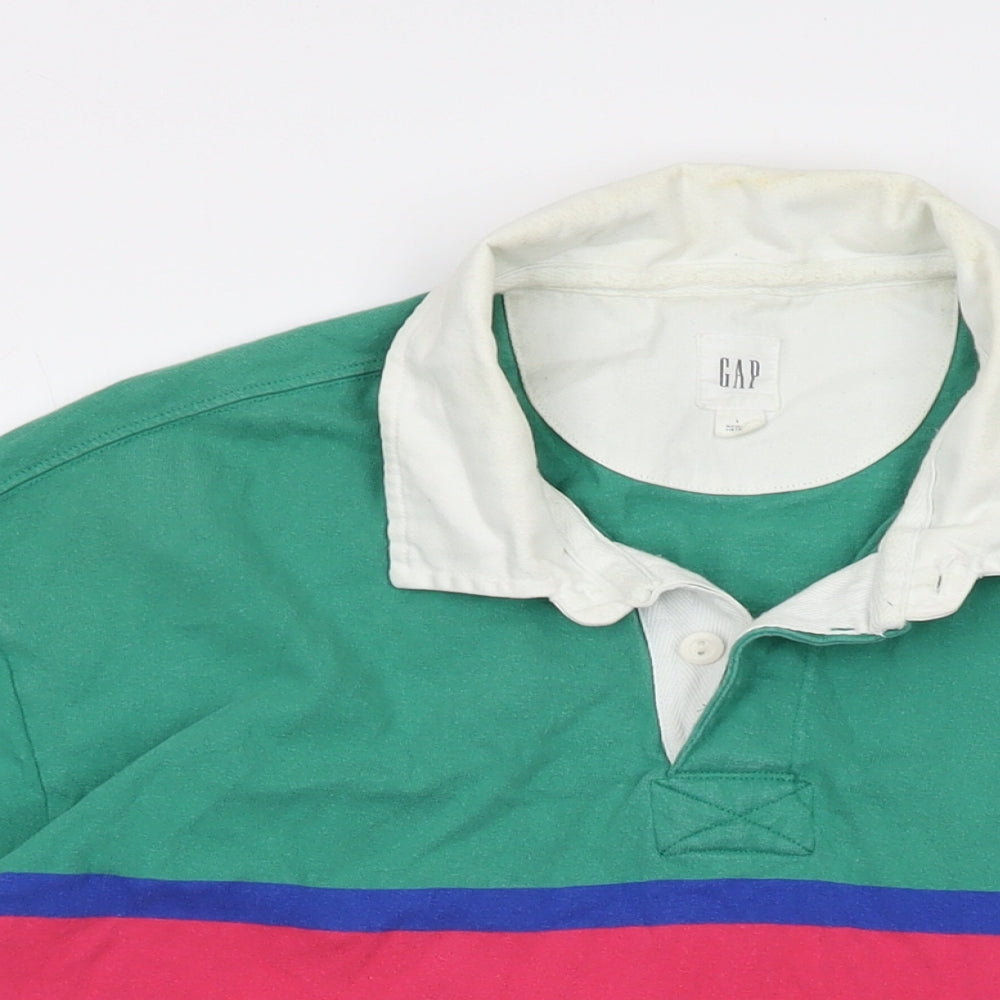 Gap Mens Green Cotton Polo Size L Collared Button - Vintage