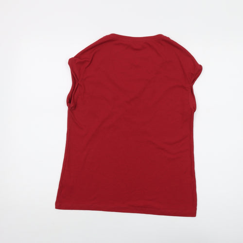 Fat Face Womens Red Polyester Basic T-Shirt Size 8 V-Neck