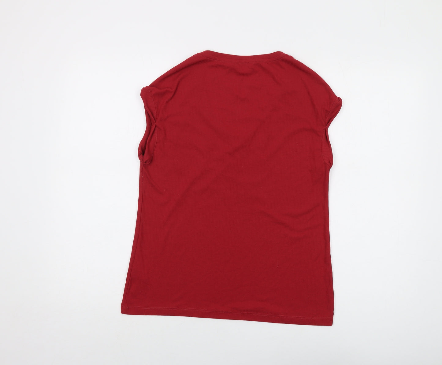 Fat Face Womens Red Polyester Basic T-Shirt Size 8 V-Neck