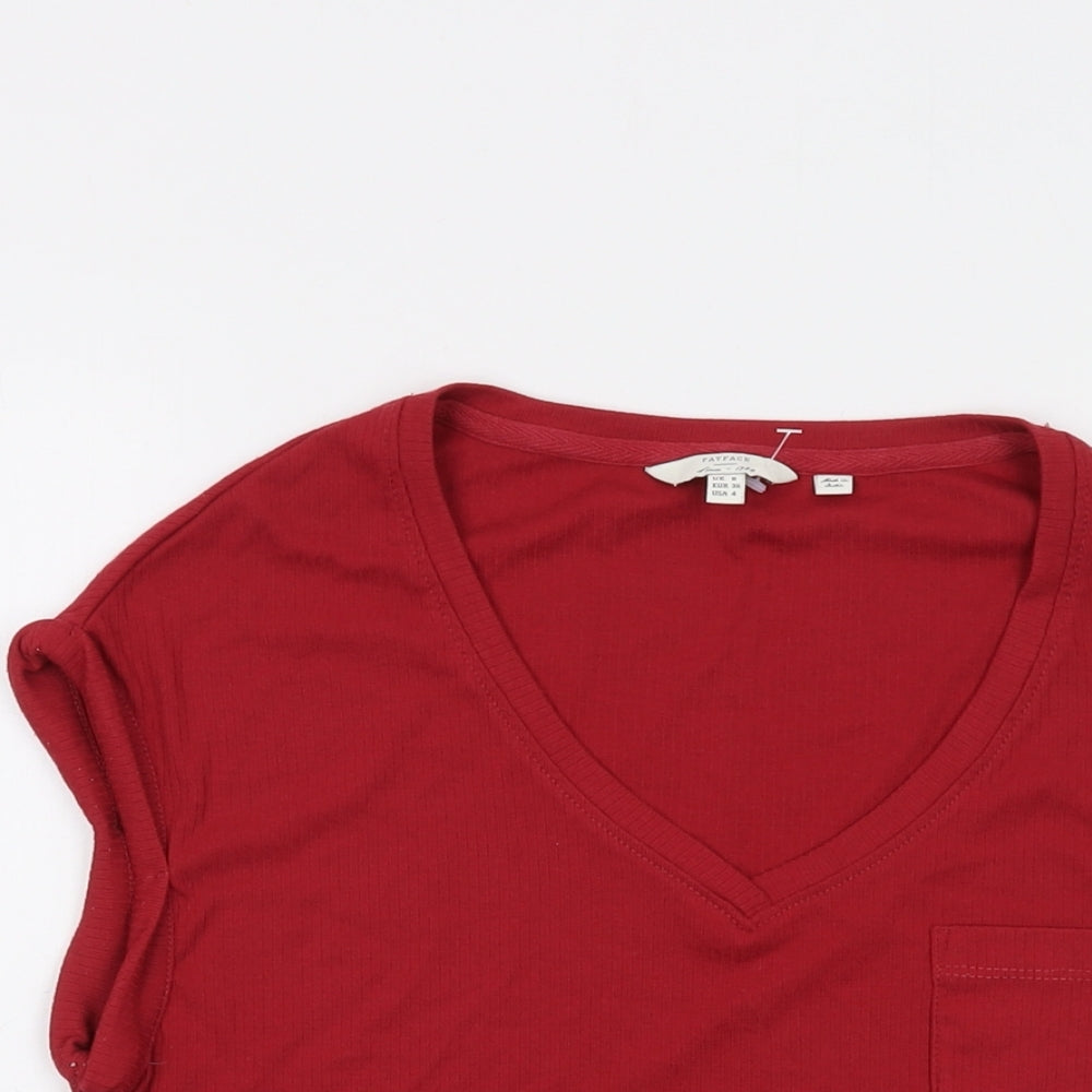 Fat Face Womens Red Polyester Basic T-Shirt Size 8 V-Neck