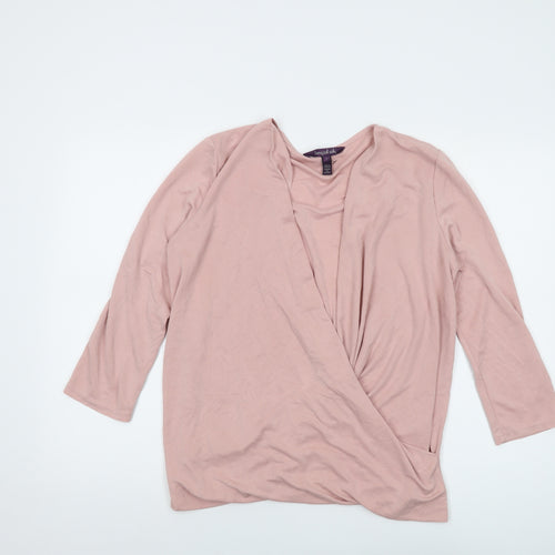 Long Tall Sally Womens Pink Modal Basic Blouse Size S V-Neck