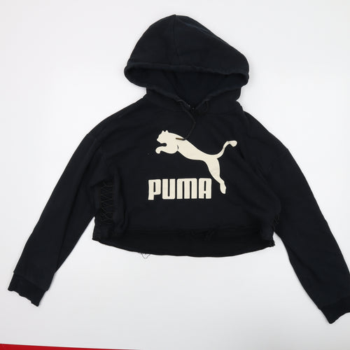 Pu,ma Womens Black Cotton Pullover Hoodie Size S Pullover