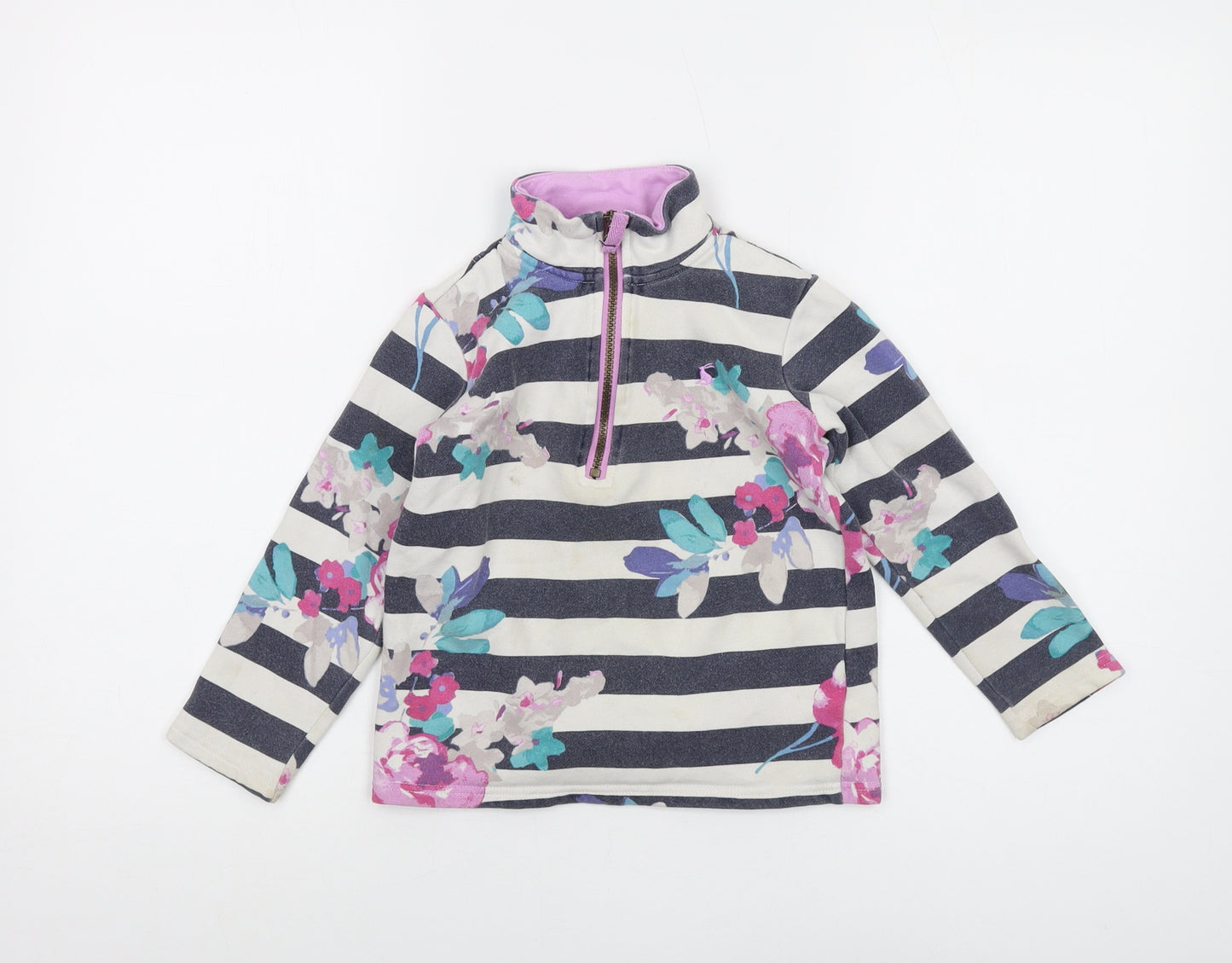 Joules Girls Multicoloured Striped Cotton Pullover Sweatshirt Size 6 Years Zip