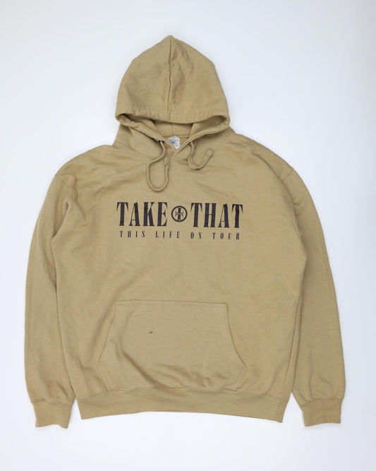 Take That Mens Beige Cotton Pullover Hoodie Size XL