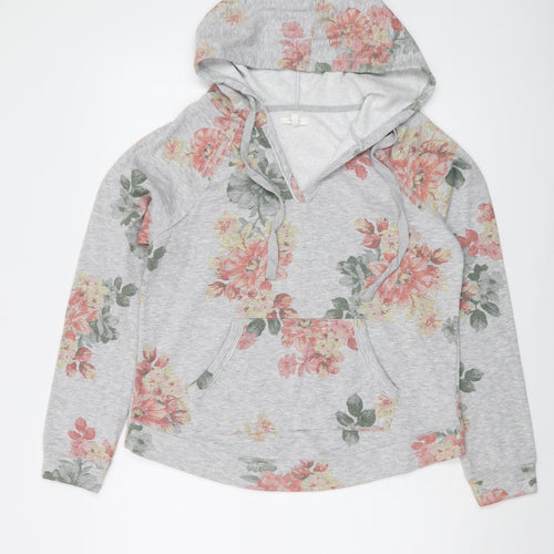 Maurices Womens Grey Floral Cotton Pullover Hoodie Size XS Pullover