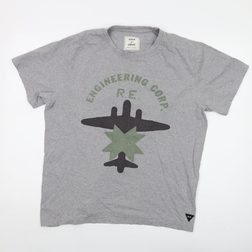 Realm & Empire Mens Grey Cotton T-Shirt Size L Crew Neck