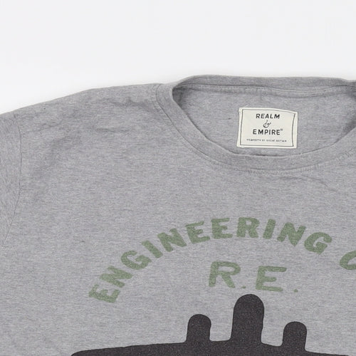 Realm & Empire Mens Grey Cotton T-Shirt Size L Crew Neck