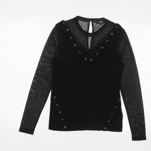 Julien Macdonald Womens Black Polyester Basic Blouse Size 12 Crew Neck