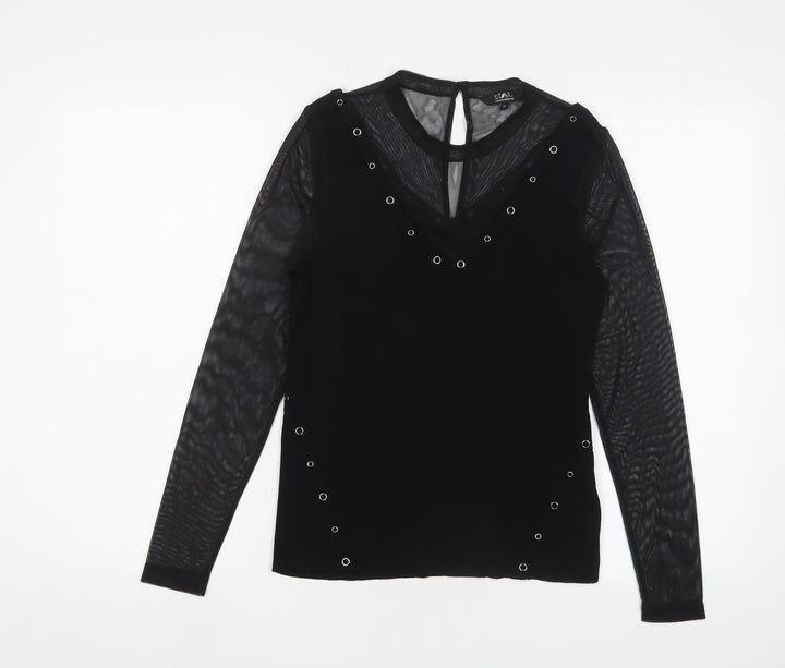Julien Macdonald Womens Black Polyester Basic Blouse Size 12 Crew Neck