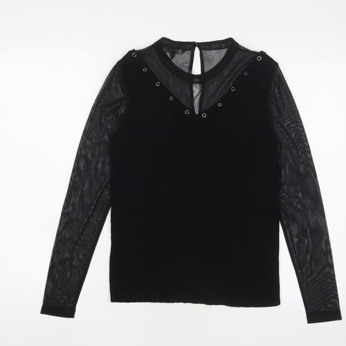 Julien Macdonald Womens Black Polyester Basic Blouse Size 12 Crew Neck