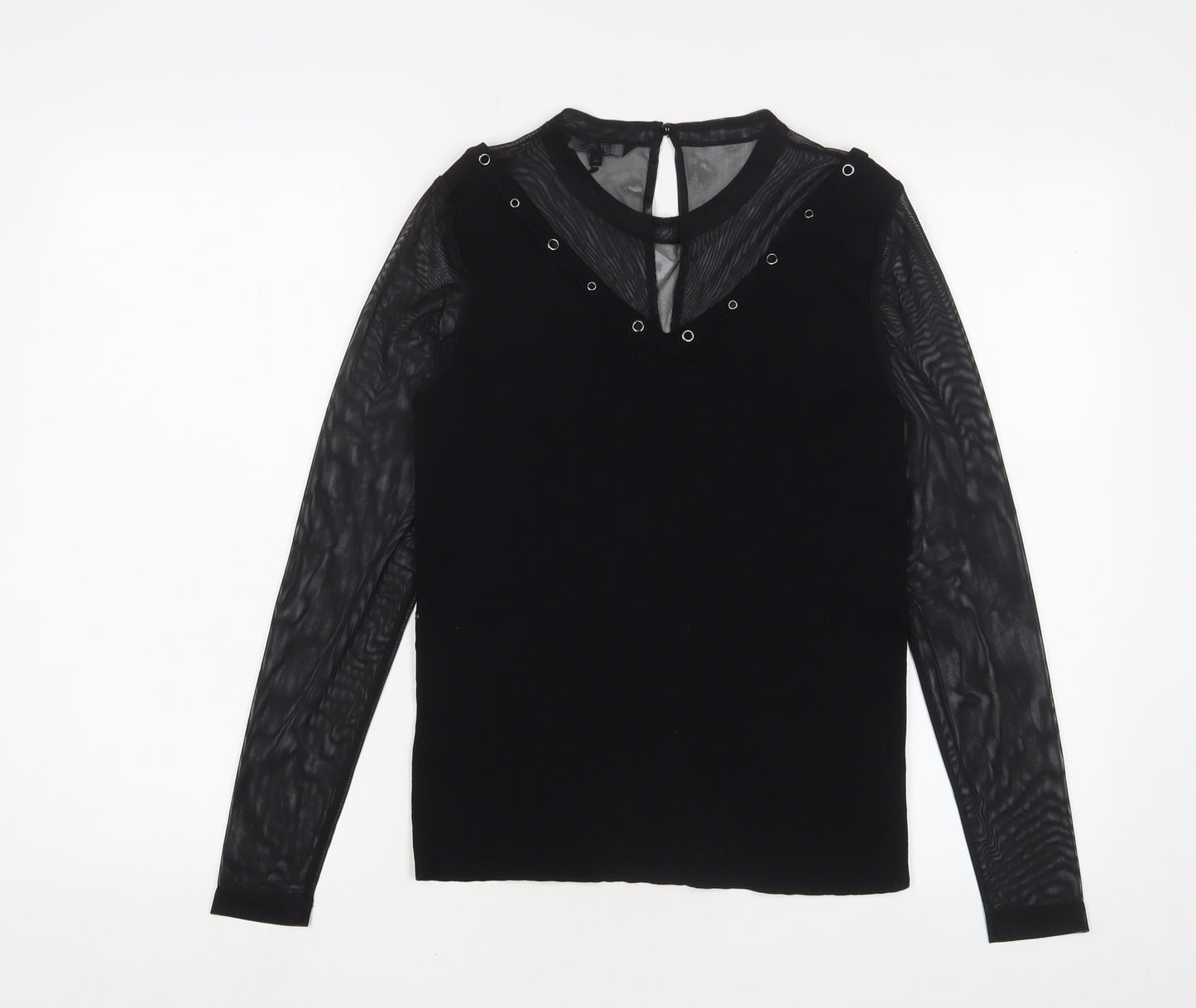 Julien Macdonald Womens Black Polyester Basic Blouse Size 12 Crew Neck