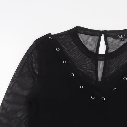Julien Macdonald Womens Black Polyester Basic Blouse Size 12 Crew Neck